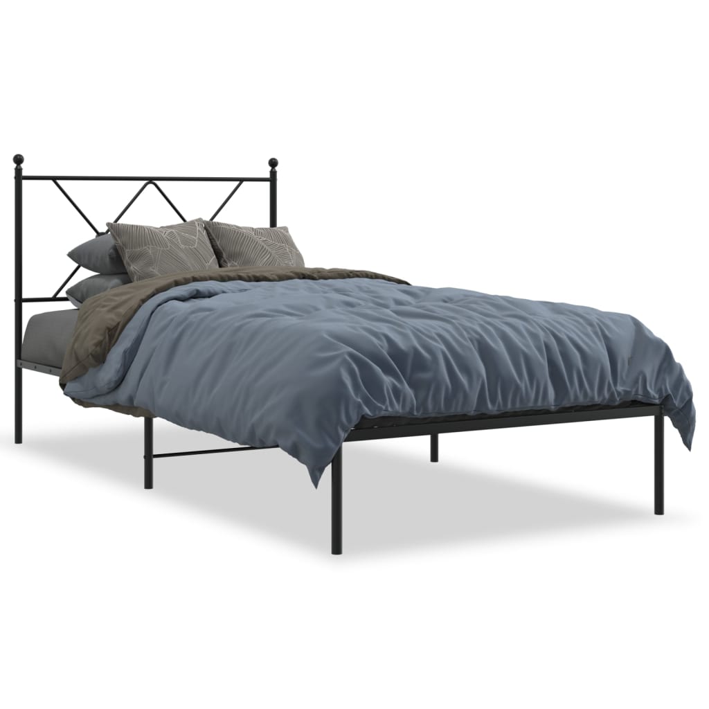 Cadre de lit métal sans matelas avec tête de lit noir 90x190 cm - XIOS