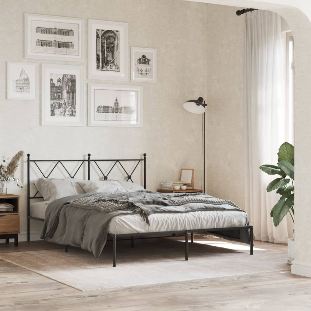 Cadre de lit métal sans matelas avec tête de lit noir 135x190cm - XIOS