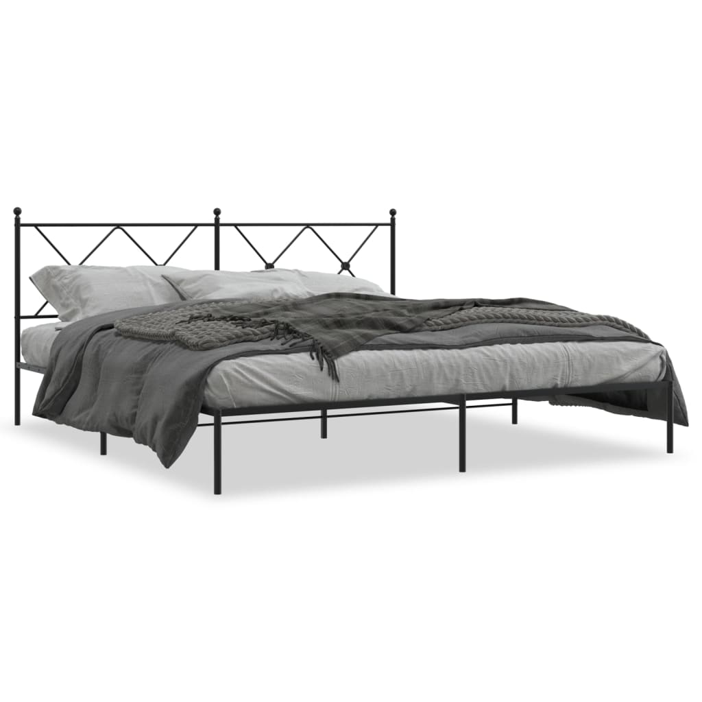 Cadre de lit métal sans matelas avec tête de lit noir 183x213cm - XIOS