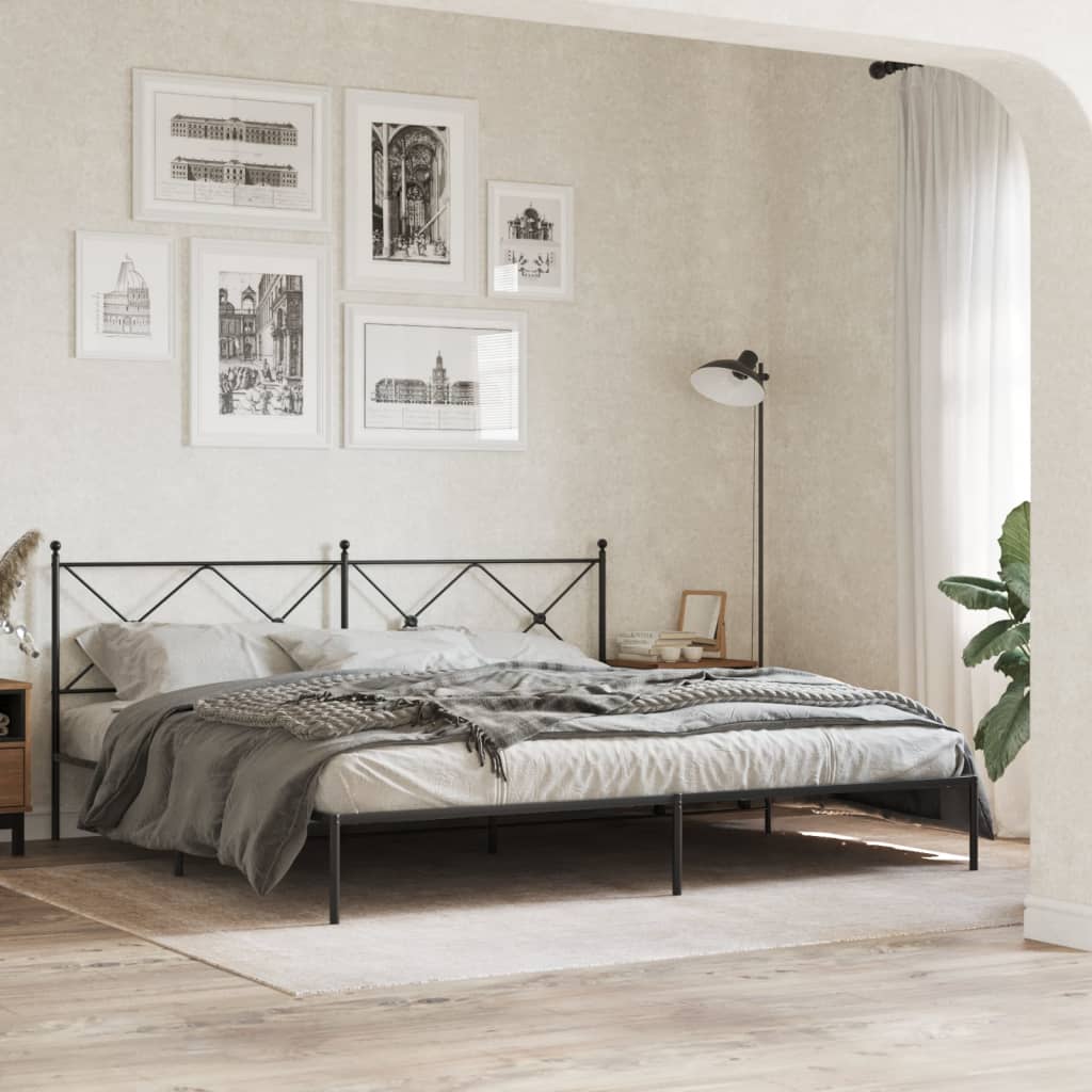 Cadre de lit métal sans matelas avec tête de lit noir 200x200cm - XIOS