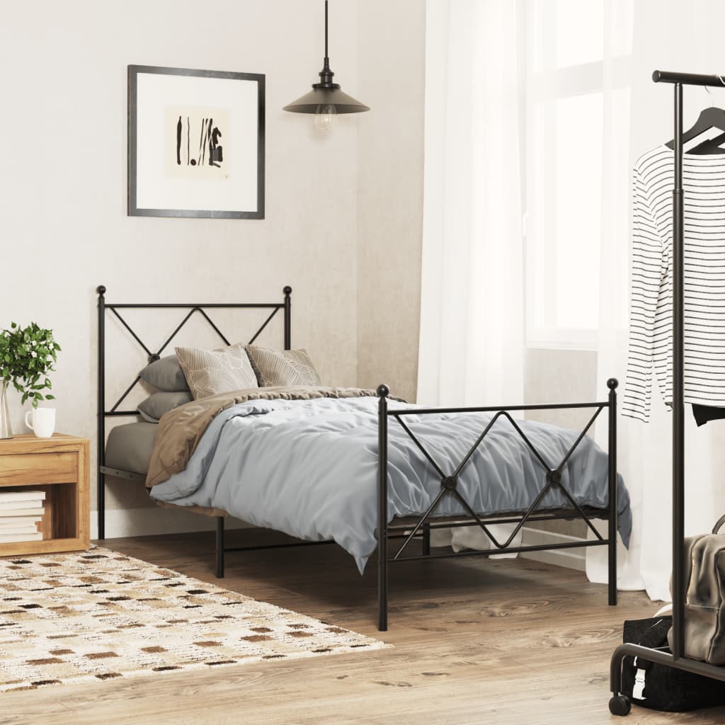 Cadre de lit métal sans matelas avec pied de lit noir 75x190 cm - XIOS