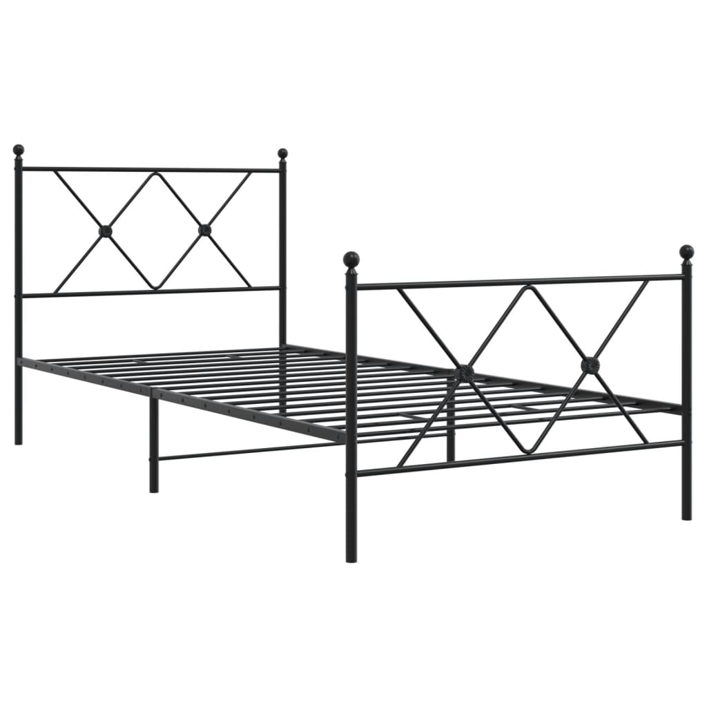 Cadre de lit métal sans matelas avec pied de lit noir 90x190 cm - XIOS