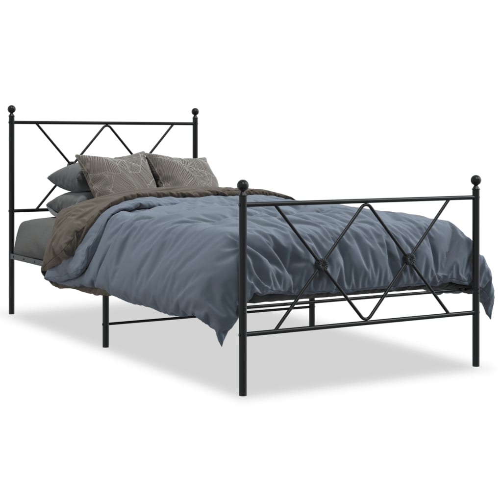 Cadre de lit métal sans matelas avec pied de lit noir 90x200 cm - XIOS