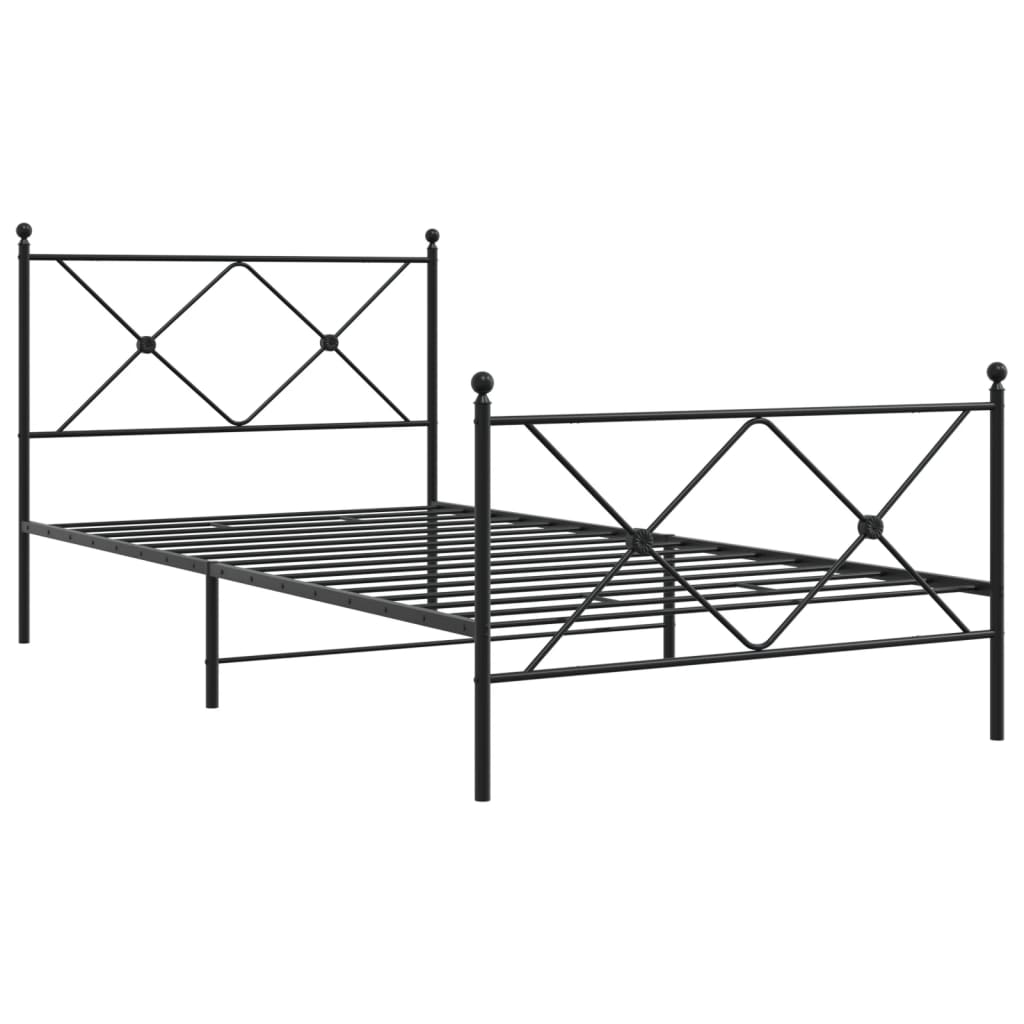 Cadre de lit métal sans matelas avec pied de lit noir 100x190cm - XIOS