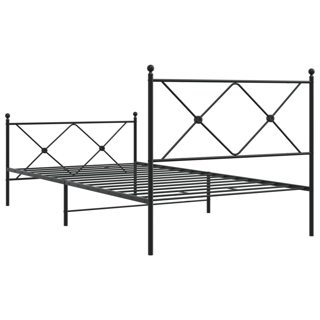 Cadre de lit métal sans matelas avec pied de lit noir 107x203cm - XIOS