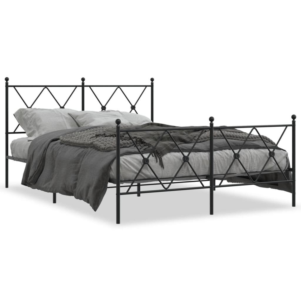 Cadre de lit métal sans matelas avec pied de lit noir 137x190cm - XIOS