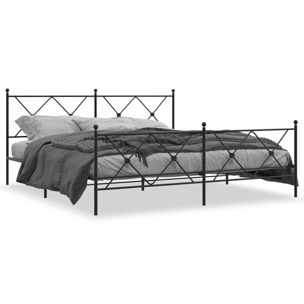 Cadre de lit métal sans matelas avec pied de lit noir 183x213cm - XIOS
