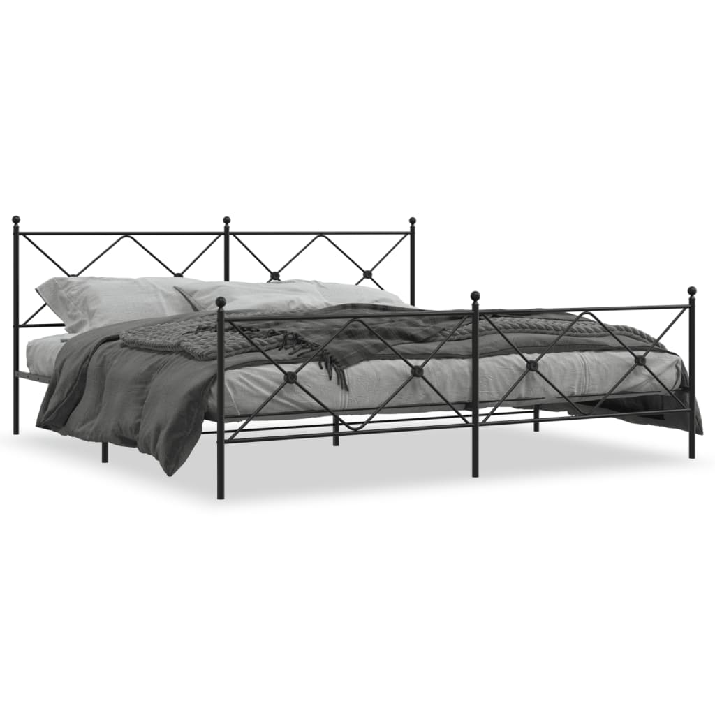 Cadre de lit métal sans matelas avec pied de lit noir 193x203cm - XIOS