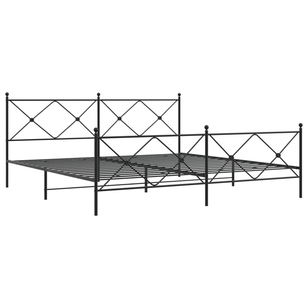 Cadre de lit métal sans matelas avec pied de lit noir 193x203cm - XIOS