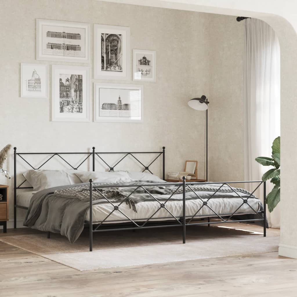 Cadre de lit métal sans matelas avec pied de lit noir 193x203cm - XIOS