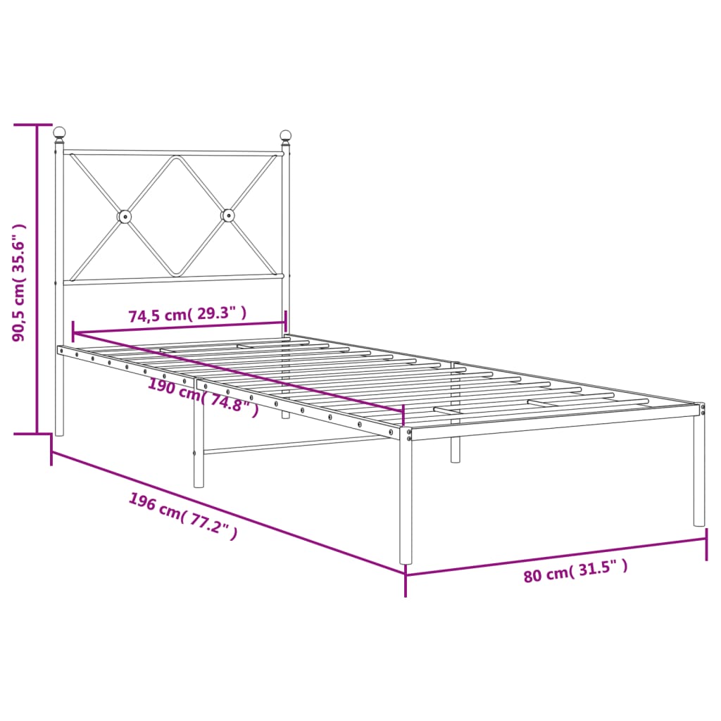 Cadre de lit métal sans matelas avec tête de lit blanc 75x190cm - XIOS