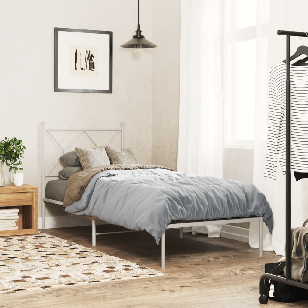 Cadre de lit métal sans matelas avec tête de lit blanc 80x200cm - XIOS