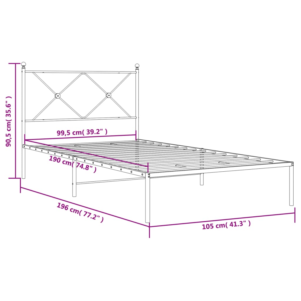 Cadre de lit métal sans matelas et tête de lit blanc 100x190 cm - XIOS
