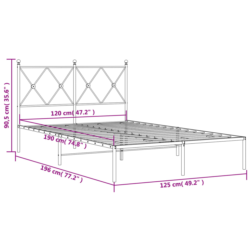 Cadre de lit métal sans matelas et tête de lit blanc 120x190 cm - XIOS