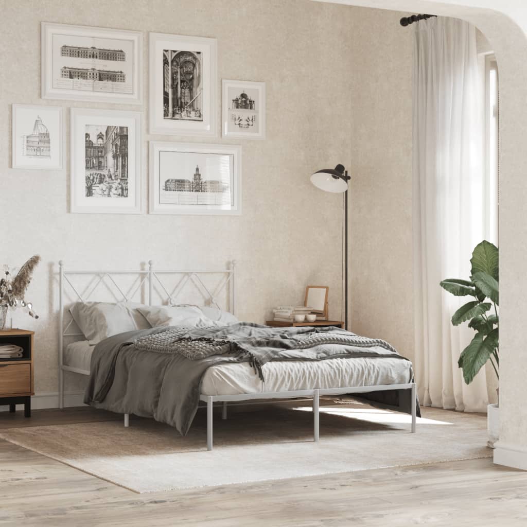 Cadre de lit métal sans matelas et tête de lit blanc 120x190 cm - XIOS