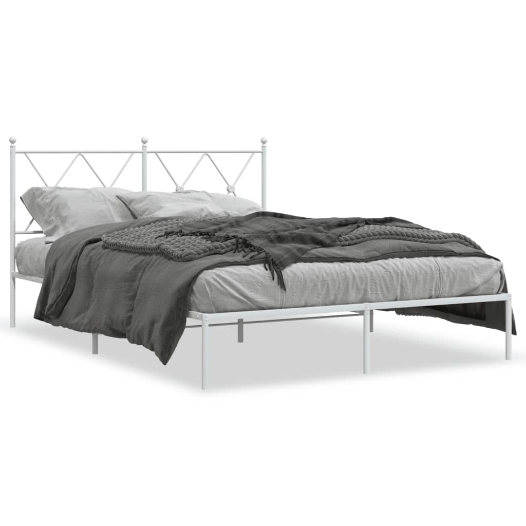 Cadre de lit métal sans matelas et tête de lit blanc 135x190 cm - XIOS
