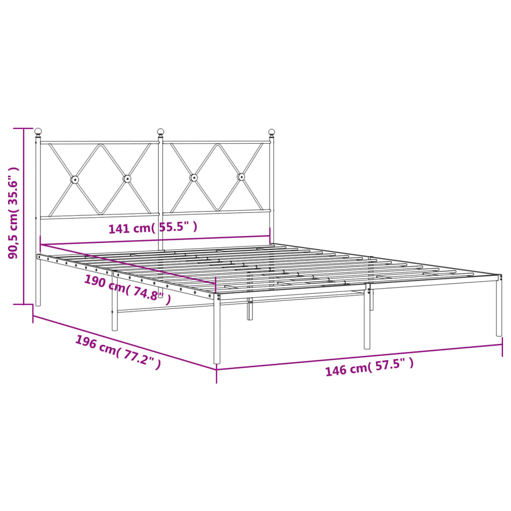 Cadre de lit métal sans matelas et tête de lit blanc 140x190 cm - XIOS