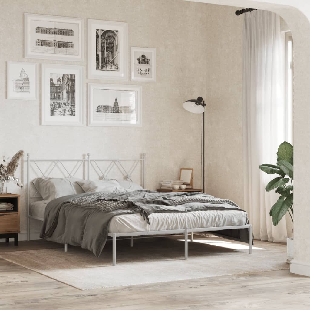 Cadre de lit métal sans matelas et tête de lit blanc 140x190 cm - XIOS