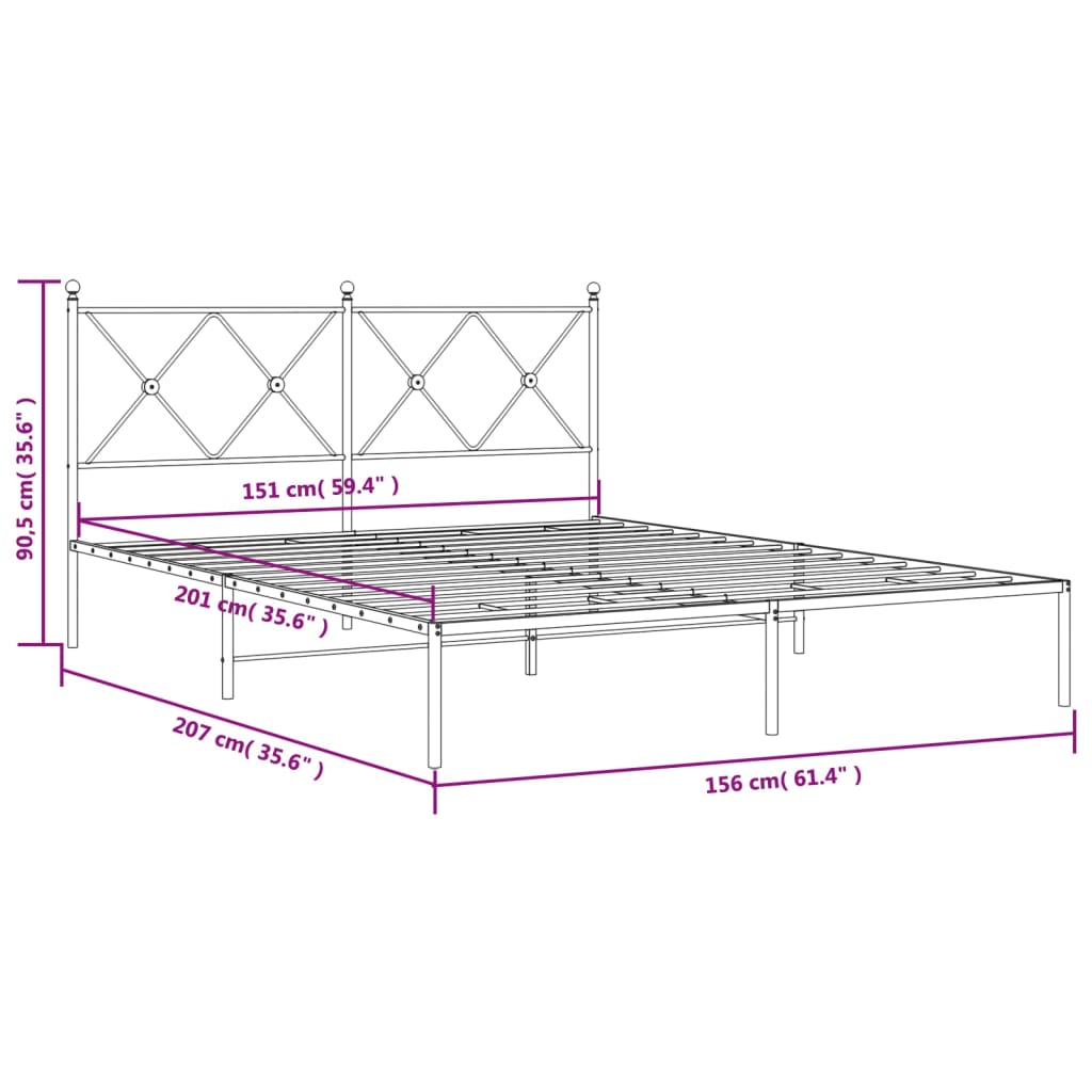 Cadre de lit métal sans matelas et tête de lit blanc 150x200 cm - XIOS
