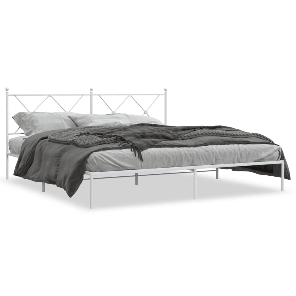 Cadre de lit métal sans matelas et tête de lit blanc 180x200 cm - XIOS