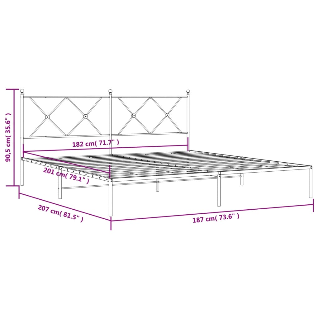 Cadre de lit métal sans matelas et tête de lit blanc 180x200 cm - XIOS