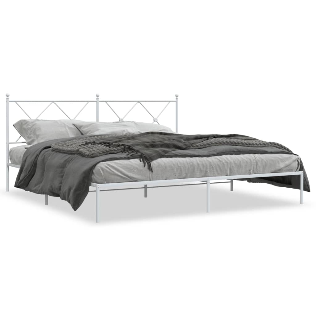 Cadre de lit métal sans matelas et tête de lit blanc 183x213 cm - XIOS