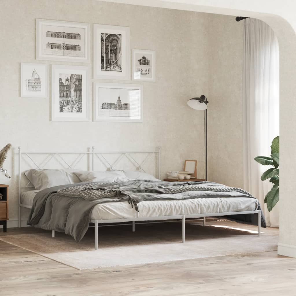 Cadre de lit métal sans matelas et tête de lit blanc 183x213 cm - XIOS