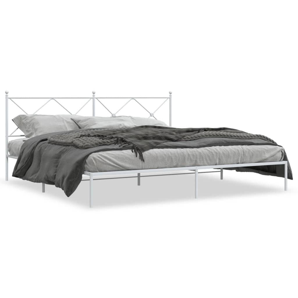 Cadre de lit métal sans matelas et tête de lit blanc 200x200 cm - XIOS