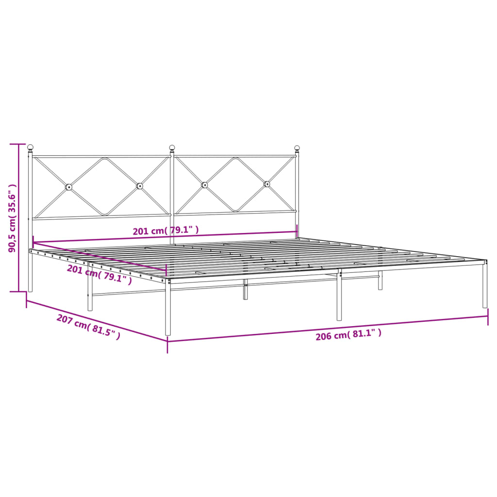 Cadre de lit métal sans matelas et tête de lit blanc 200x200 cm - XIOS