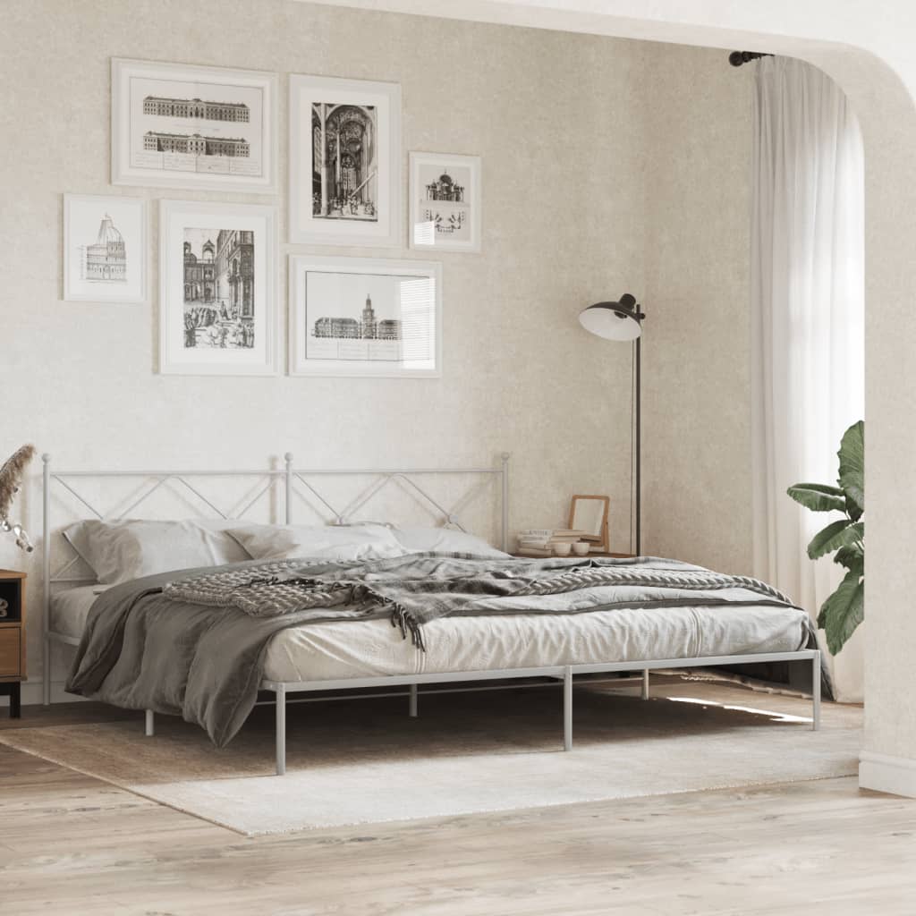 Cadre de lit métal sans matelas et tête de lit blanc 200x200 cm - XIOS