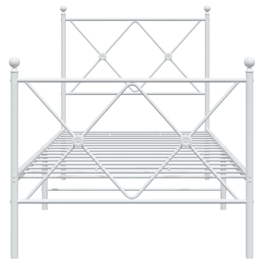 Cadre de lit métal sans matelas avec pied de lit blanc 75x190cm - XIOS