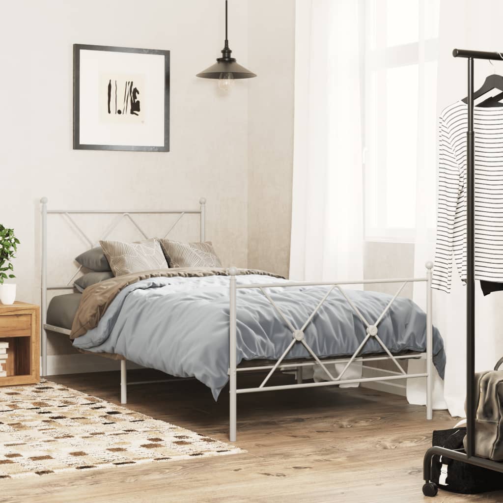 Cadre de lit métal sans matelas avec pied de lit blanc 90x190cm - XIOS