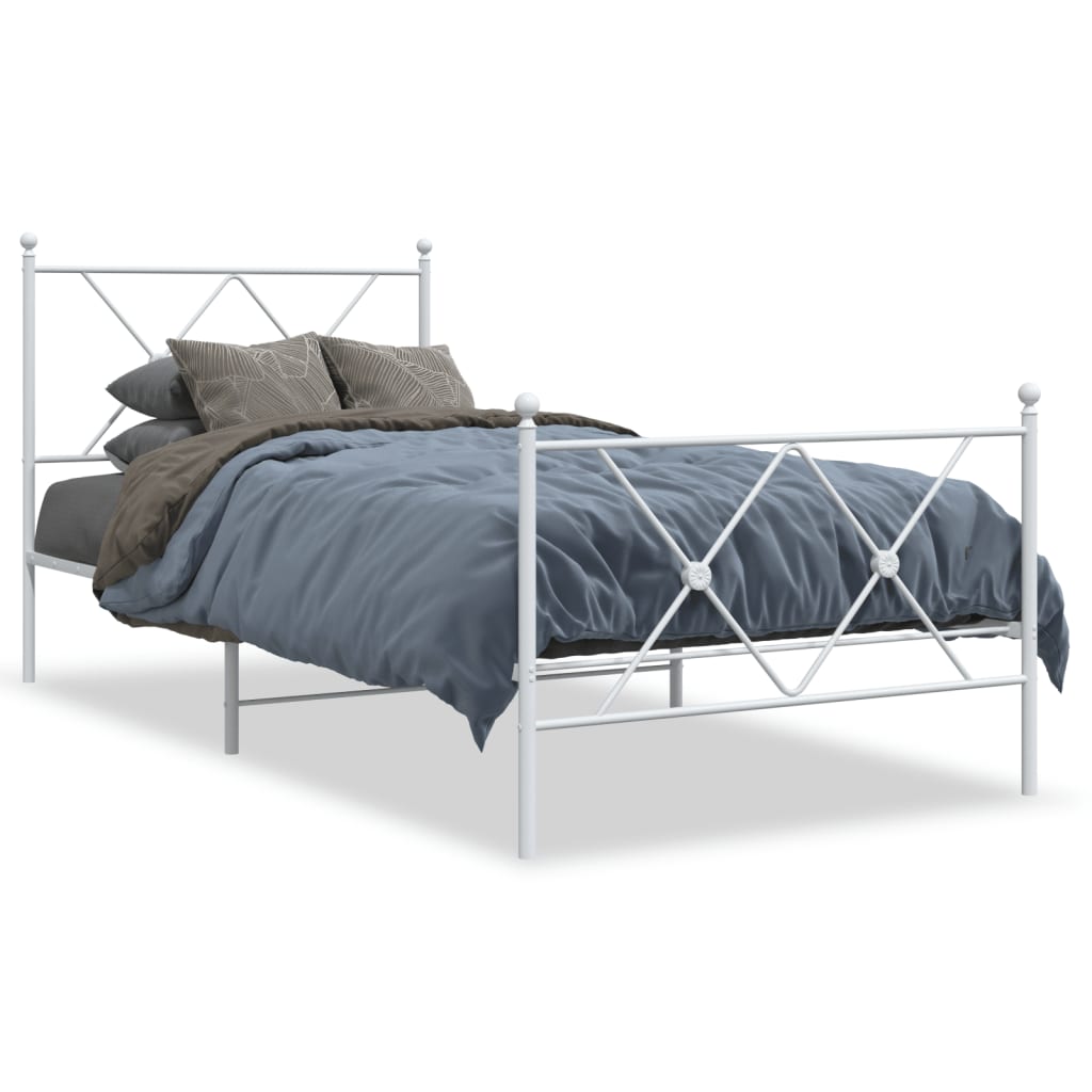 Cadre de lit métal sans matelas avec pied de lit blanc 90x200cm - XIOS