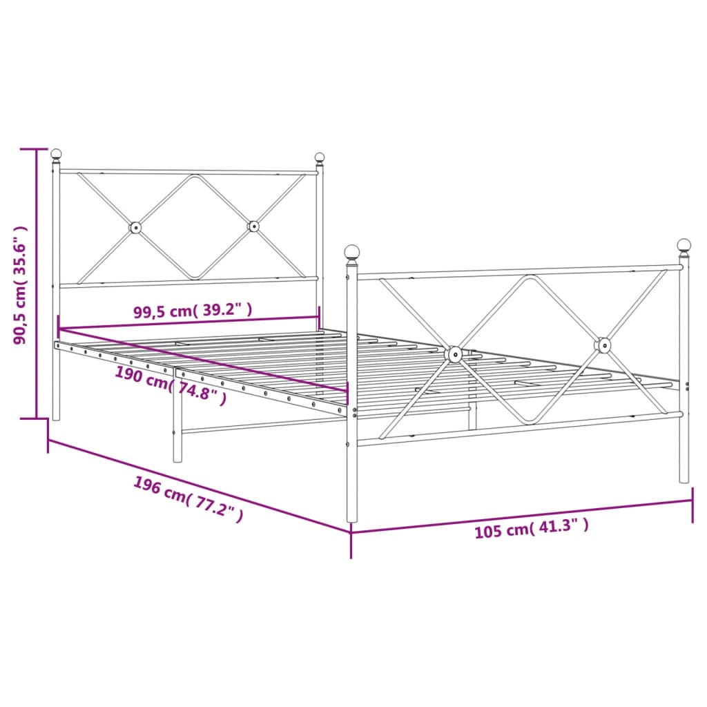 Cadre de lit métal sans matelas et pied de lit blanc 100x190 cm - XIOS