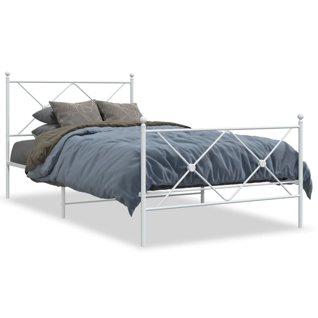 Cadre de lit métal sans matelas et pied de lit blanc 100x200 cm - XIOS