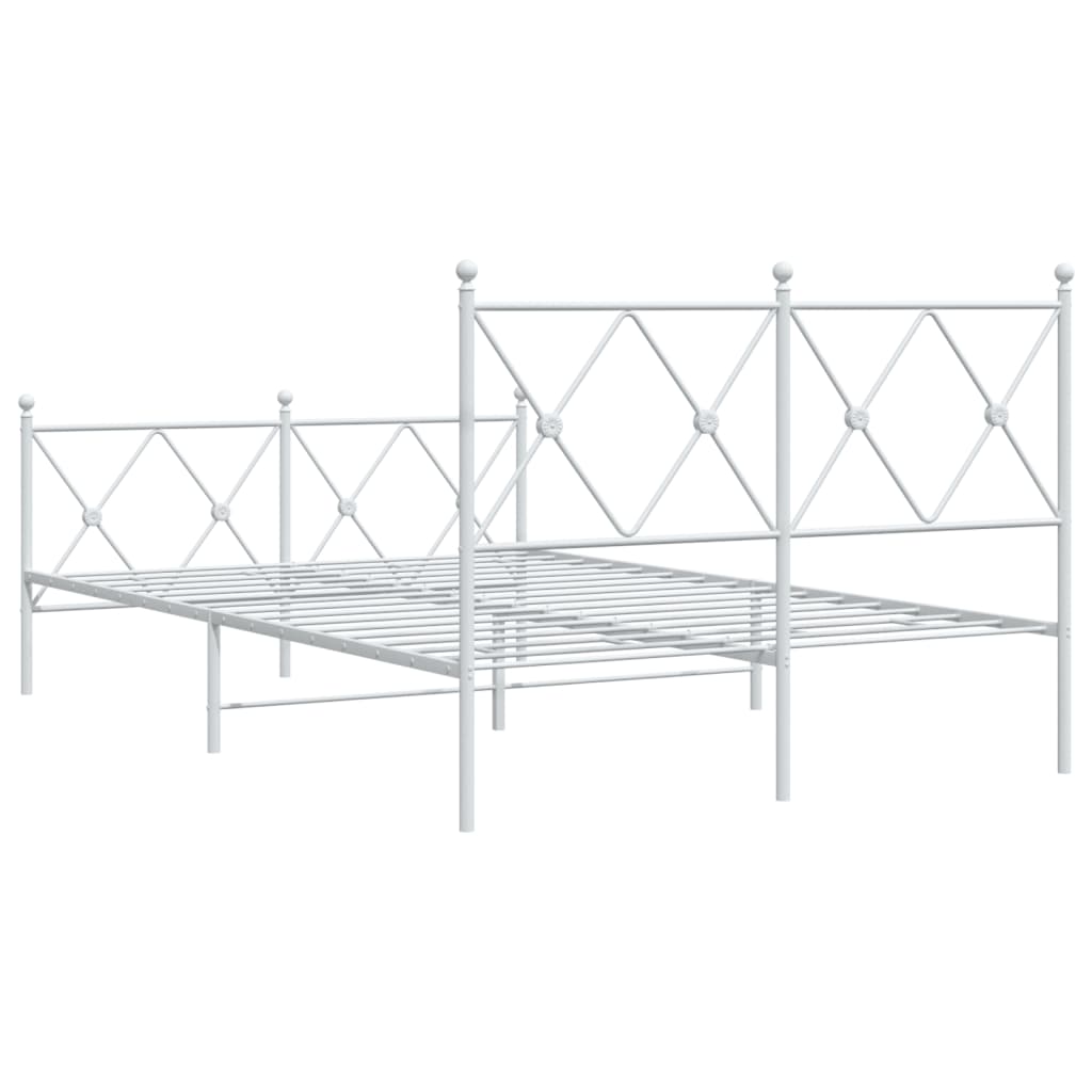 Cadre de lit métal sans matelas et pied de lit blanc 120x190 cm - XIOS