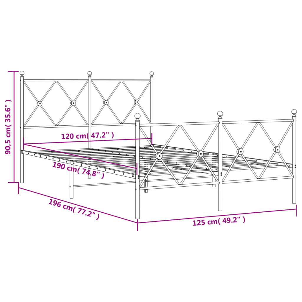 Cadre de lit métal sans matelas et pied de lit blanc 120x190 cm - XIOS