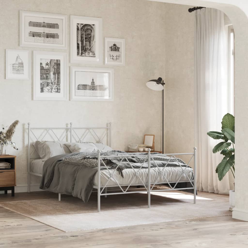 Cadre de lit métal sans matelas et pied de lit blanc 120x190 cm - XIOS