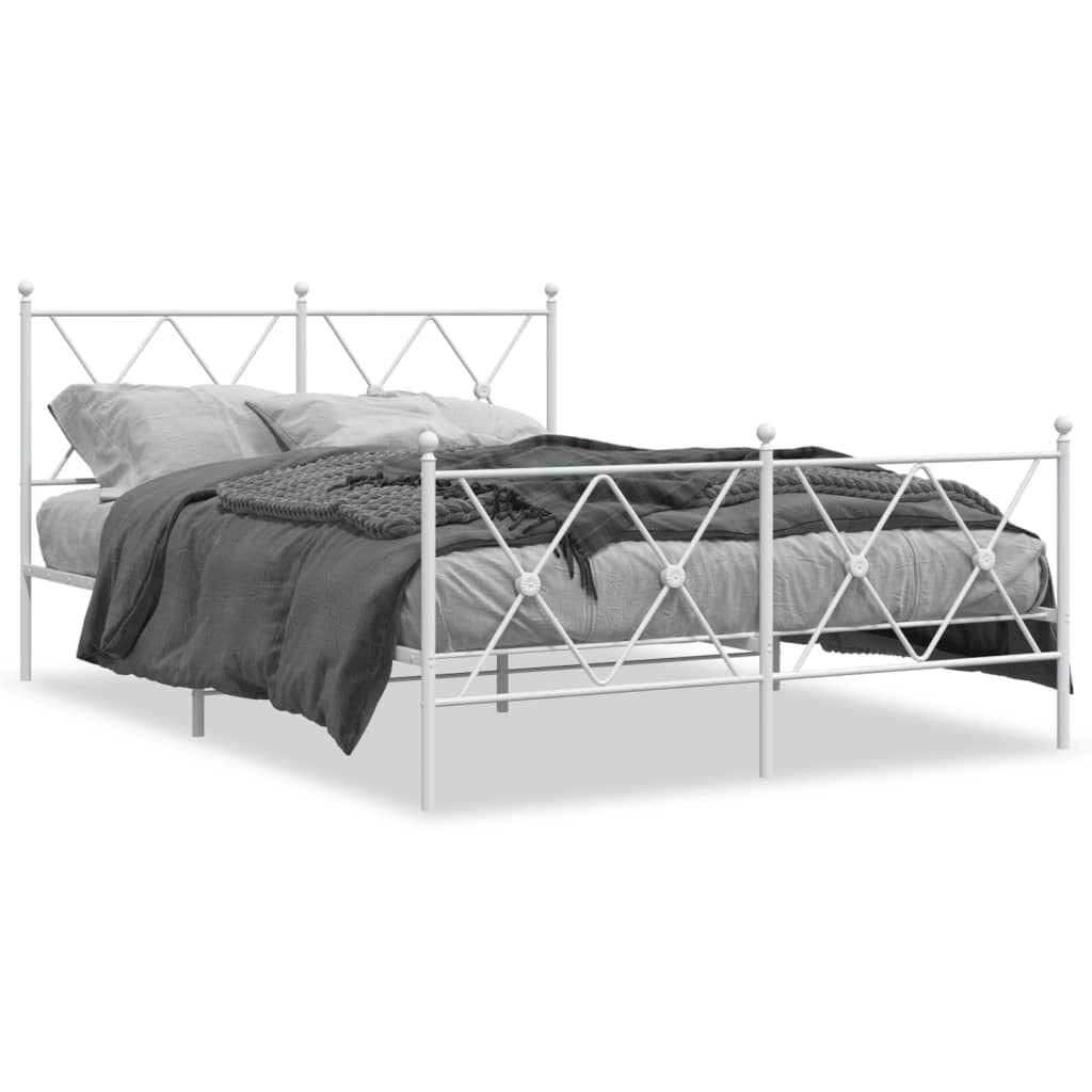 Cadre de lit métal sans matelas et pied de lit blanc 140x190 cm - XIOS