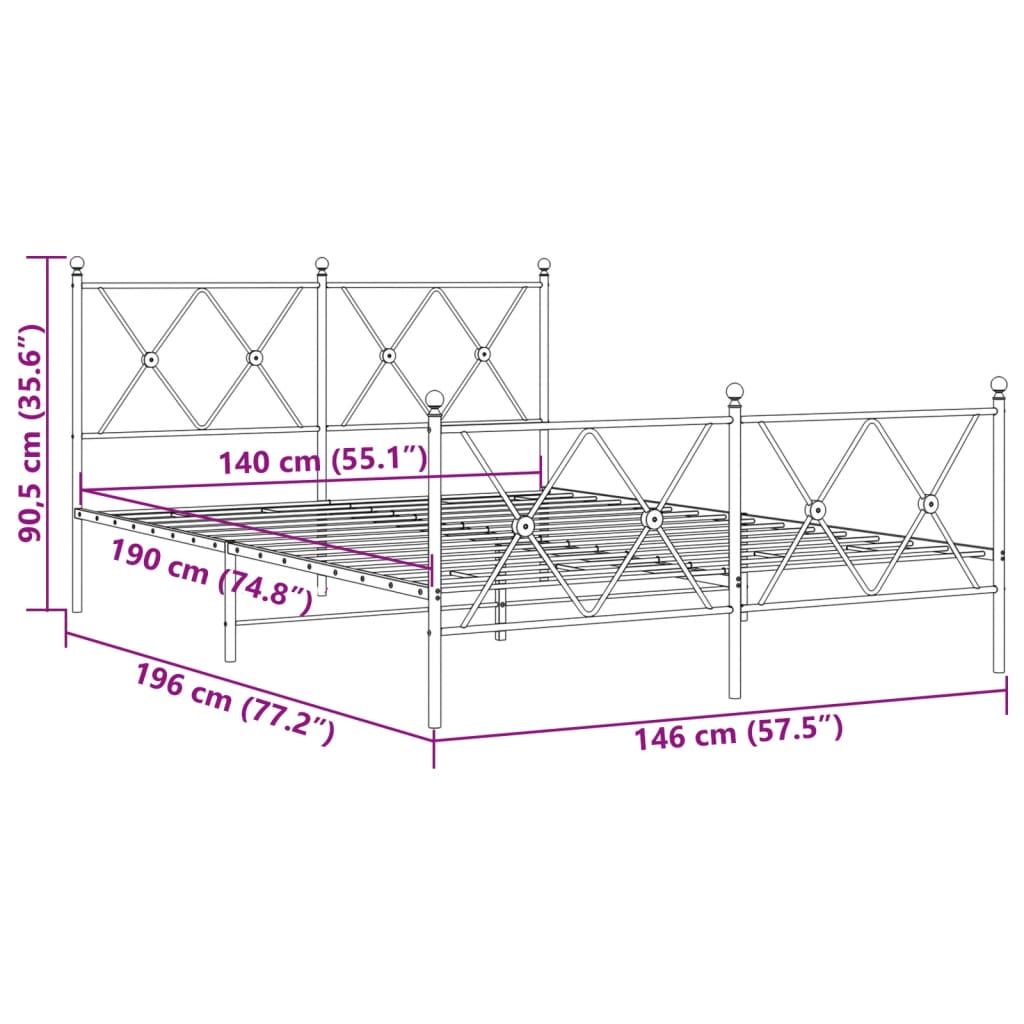 Cadre de lit métal sans matelas et pied de lit blanc 140x190 cm - XIOS