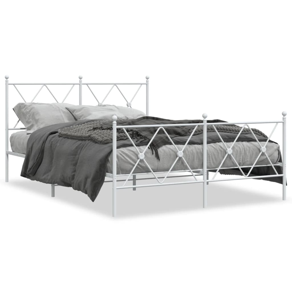 Cadre de lit métal sans matelas et pied de lit blanc 140x200 cm - XIOS