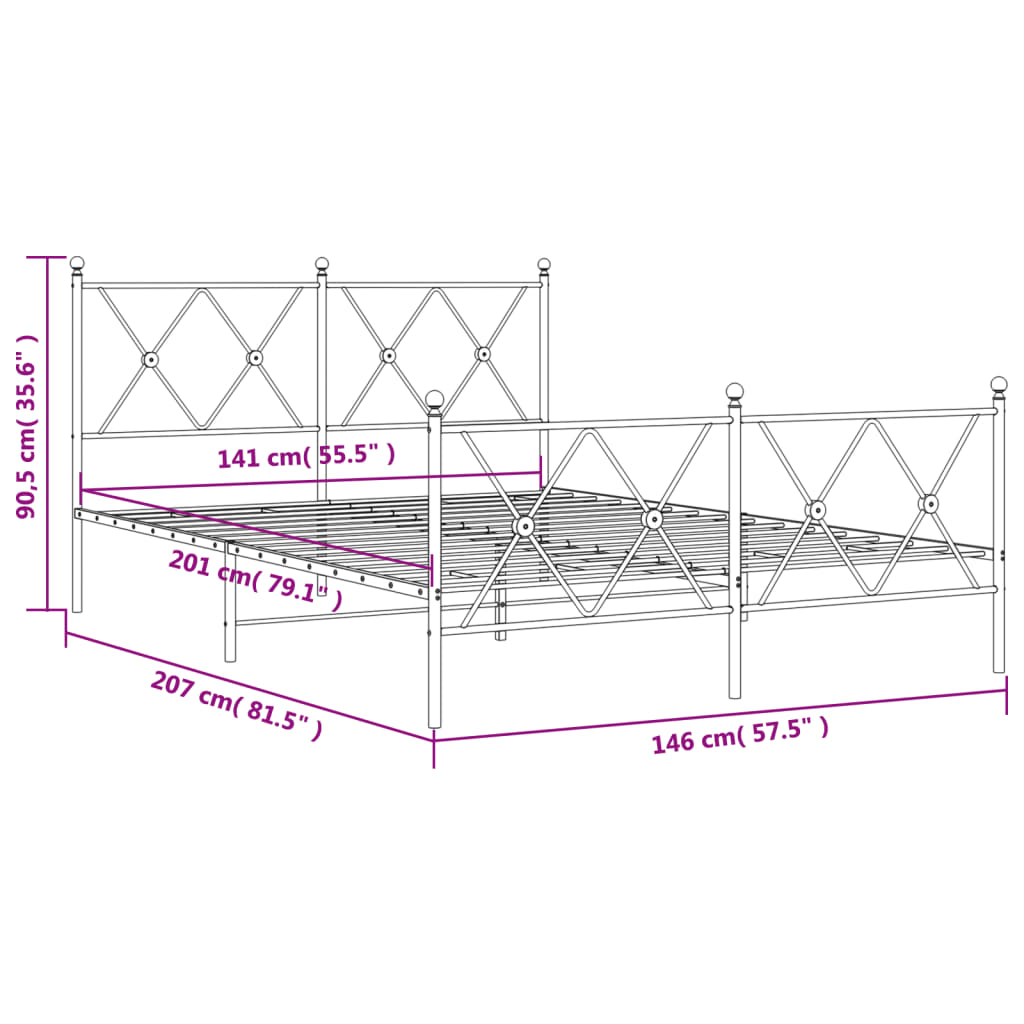 Cadre de lit métal sans matelas et pied de lit blanc 140x200 cm - XIOS