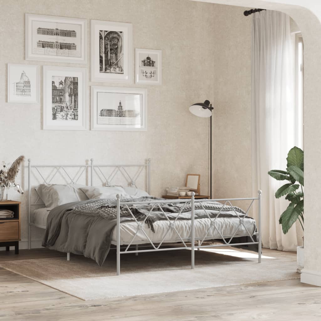 Cadre de lit métal sans matelas et pied de lit blanc 140x200 cm - XIOS