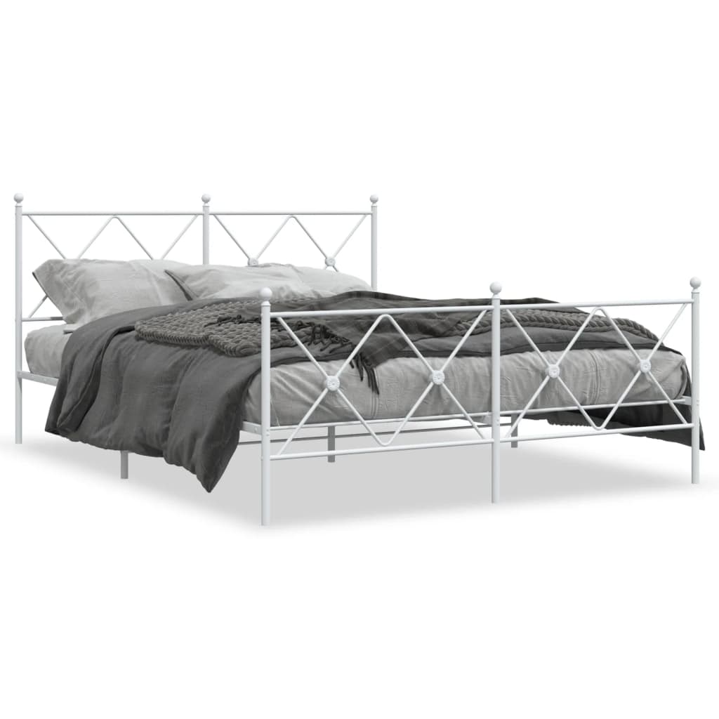 Cadre de lit métal sans matelas et pied de lit blanc 150x200 cm - XIOS