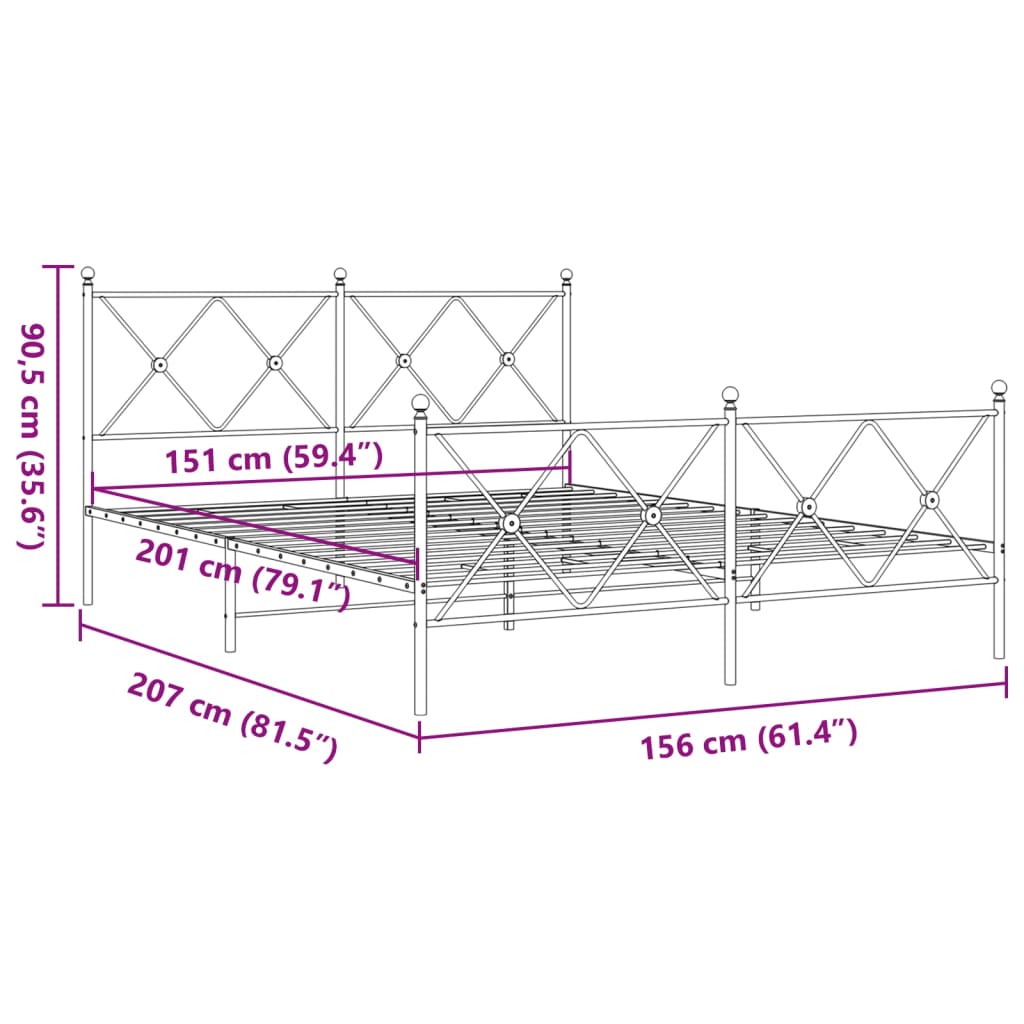 Cadre de lit métal sans matelas et pied de lit blanc 150x200 cm - XIOS