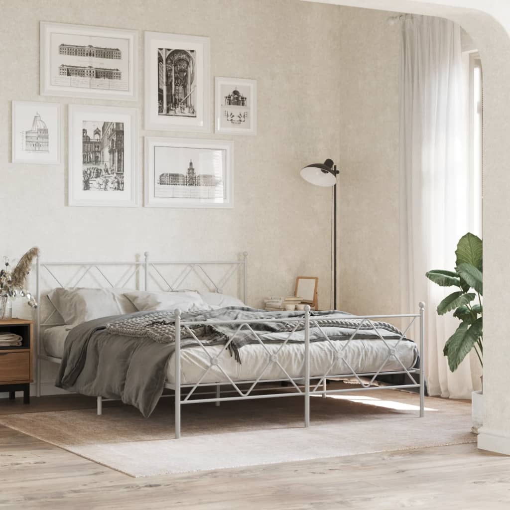 Cadre de lit métal sans matelas et pied de lit blanc 150x200 cm - XIOS