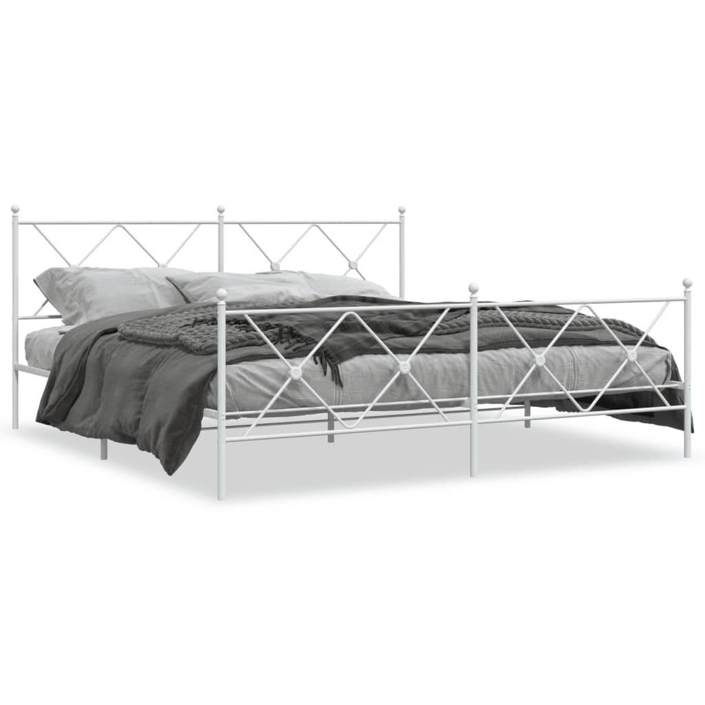 Cadre de lit métal sans matelas et pied de lit blanc 183x213 cm - XIOS