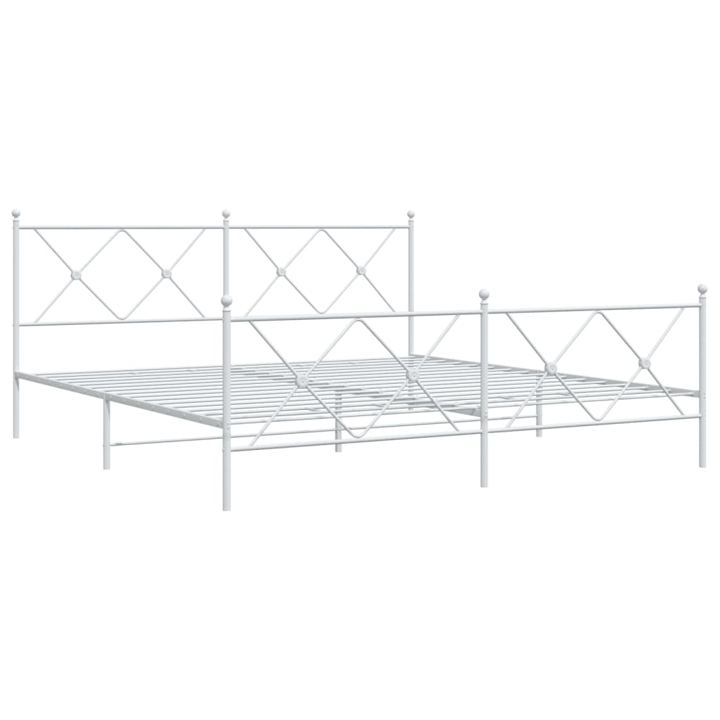 Cadre de lit métal sans matelas et pied de lit blanc 183x213 cm - XIOS