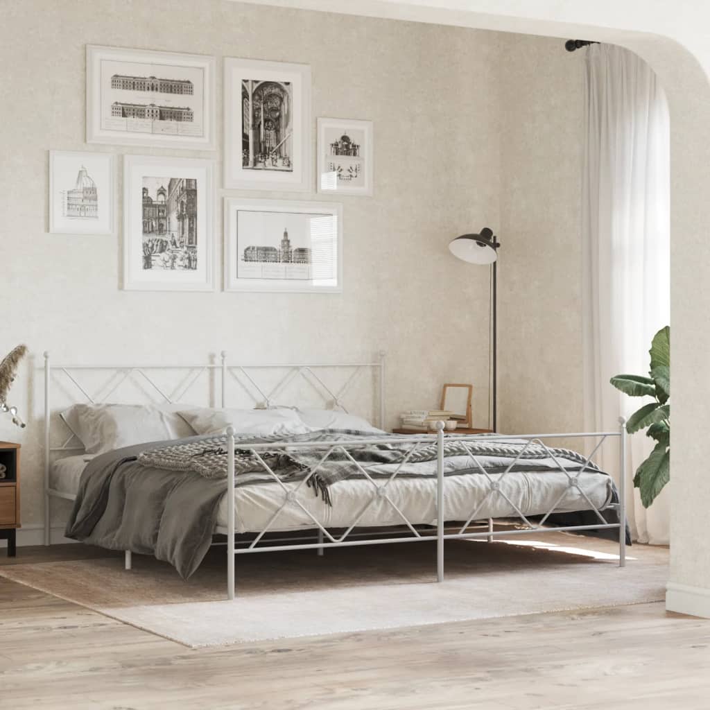 Cadre de lit métal sans matelas et pied de lit blanc 183x213 cm - XIOS