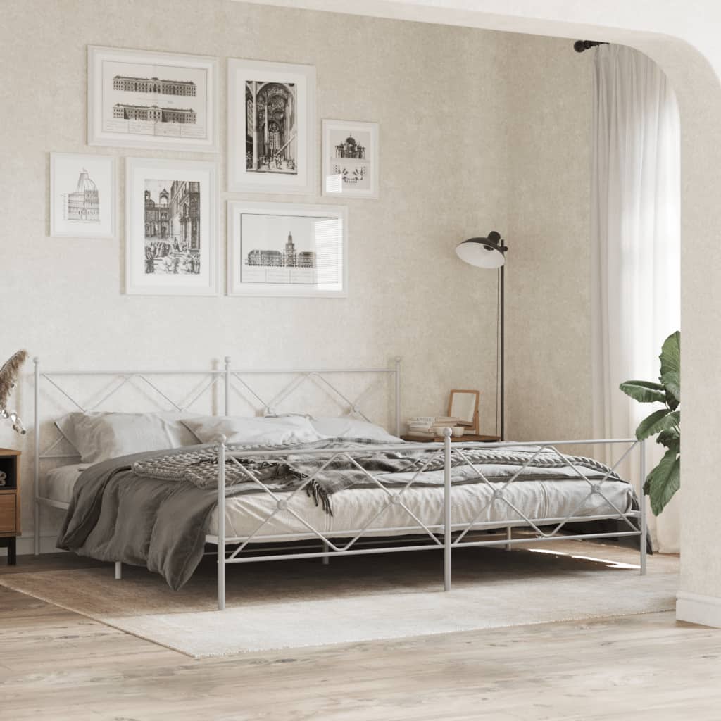 Cadre de lit métal sans matelas et pied de lit blanc 193x203 cm - XIOS